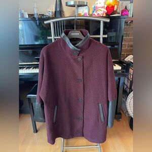 Danier Women's Maroon Coat with Leather Trim